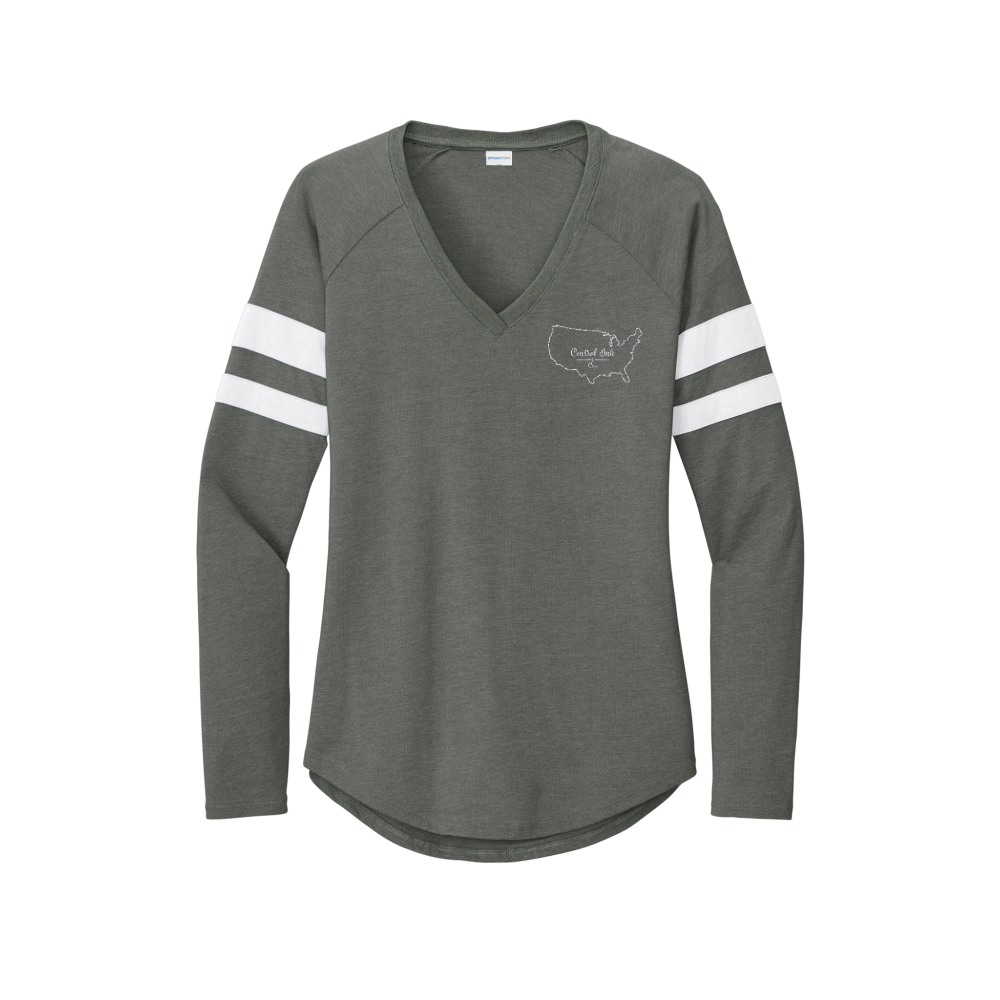 Sport-Tek® Women's Halftime Stripe Long Sleeve V-Neck Tee