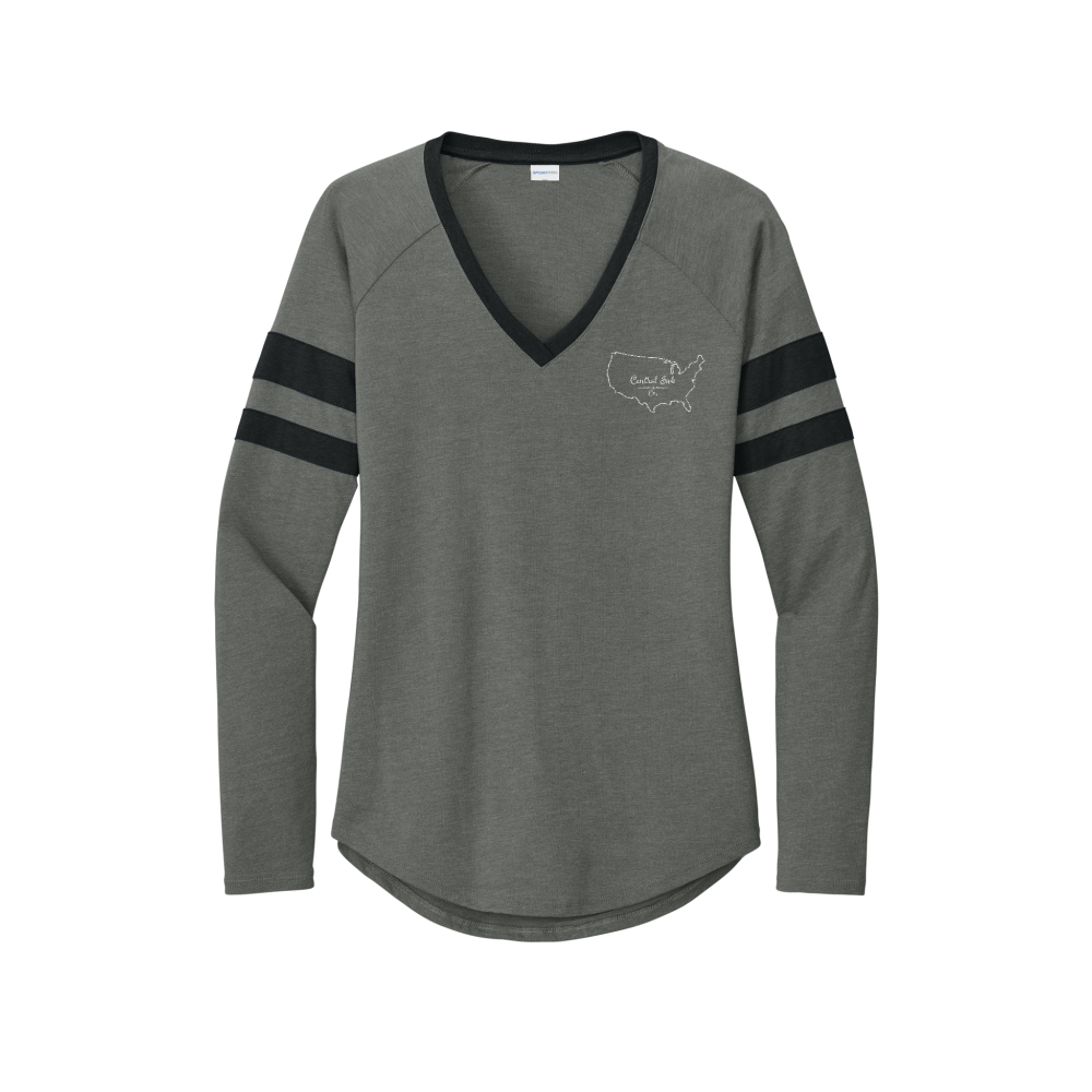 Sport-Tek® Women's Halftime Stripe Long Sleeve V-Neck Tee