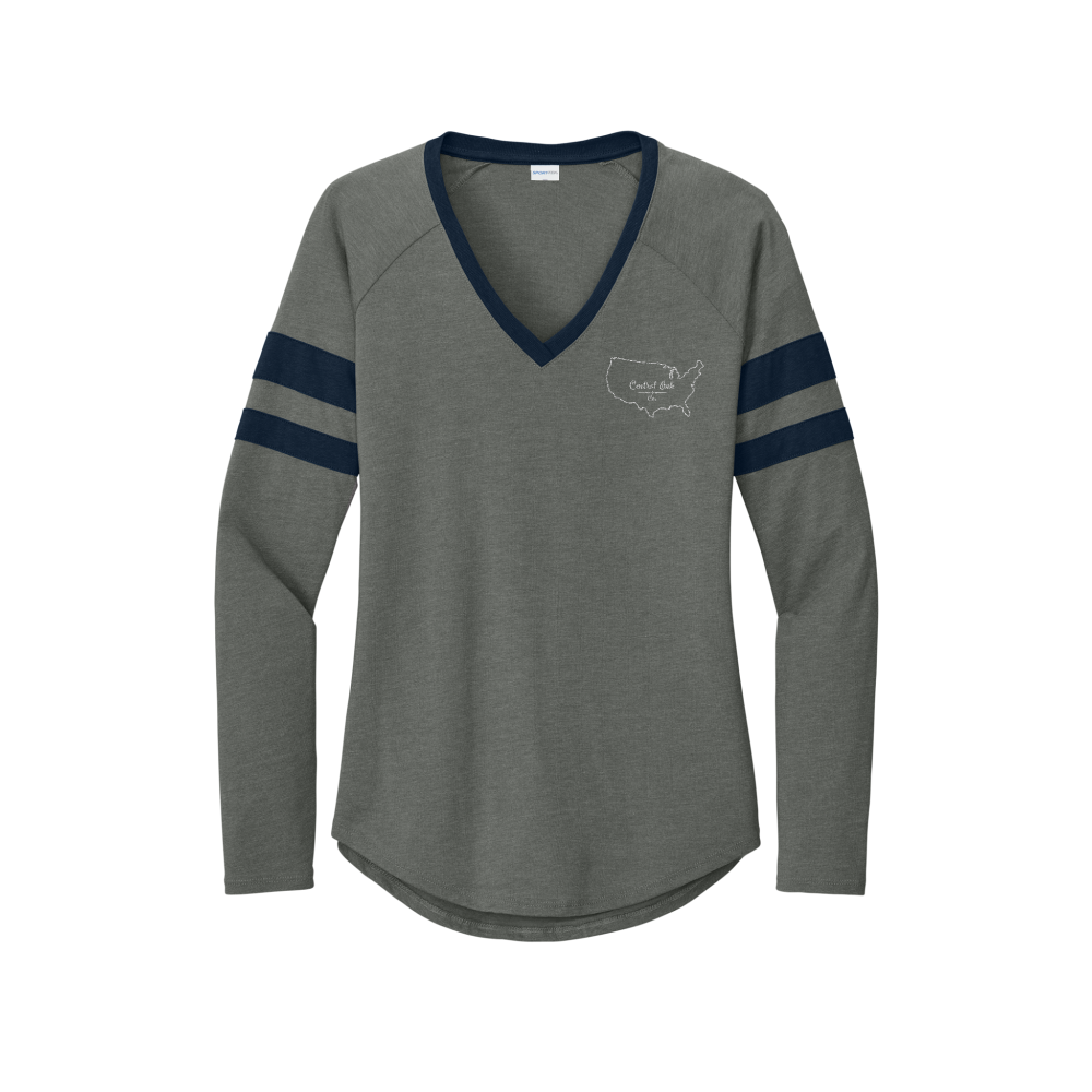 Sport-Tek® Women's Halftime Stripe Long Sleeve V-Neck Tee