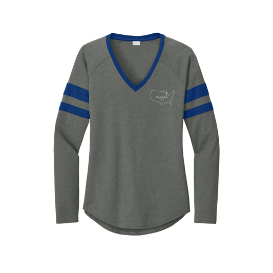 Sport-Tek® Women's Halftime Stripe Long Sleeve V-Neck Tee