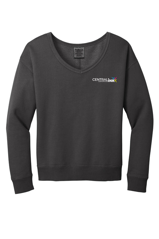 Port & Co™ Women's Beach Wash® Garment-Dyed V-Neck Sweatshirt